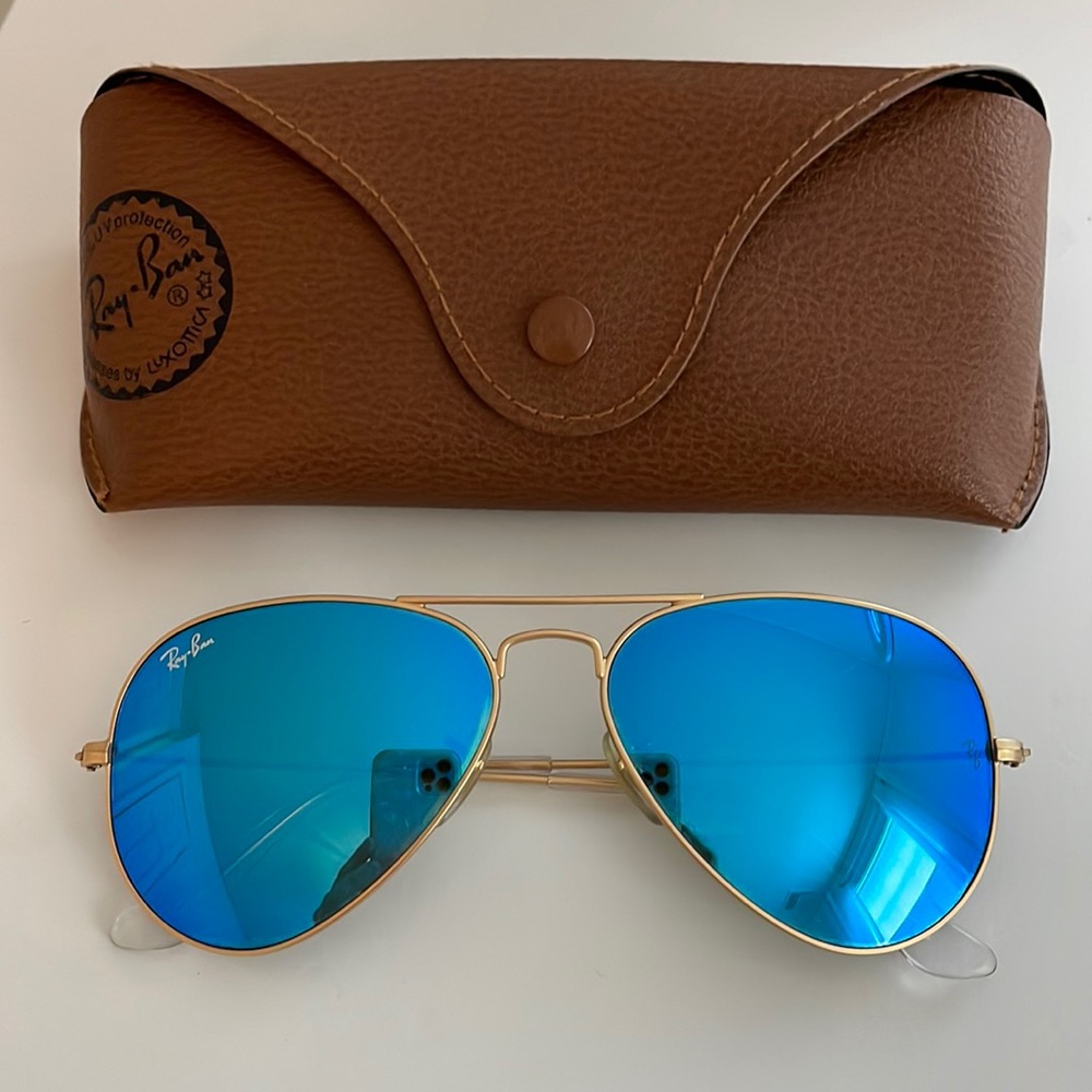 Ray-ban blue mirror aviators - small frame size